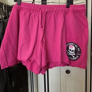 Beaitiful Disaster Size 2X Hot Pink Skull Graphic Athletic Lounge Shorts